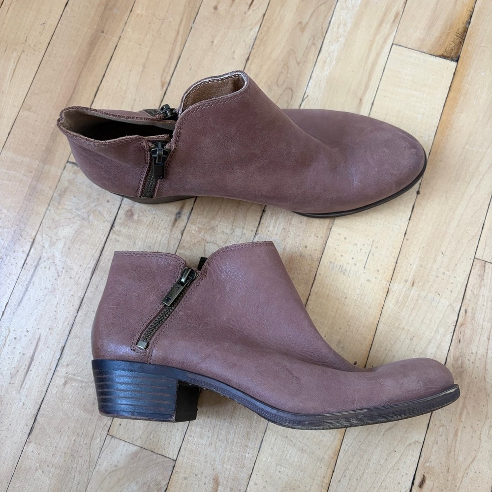 Lucky Brand‎ Ankle Booties Brown Boots Women's Size 7.5 M Burklee Zip Sides